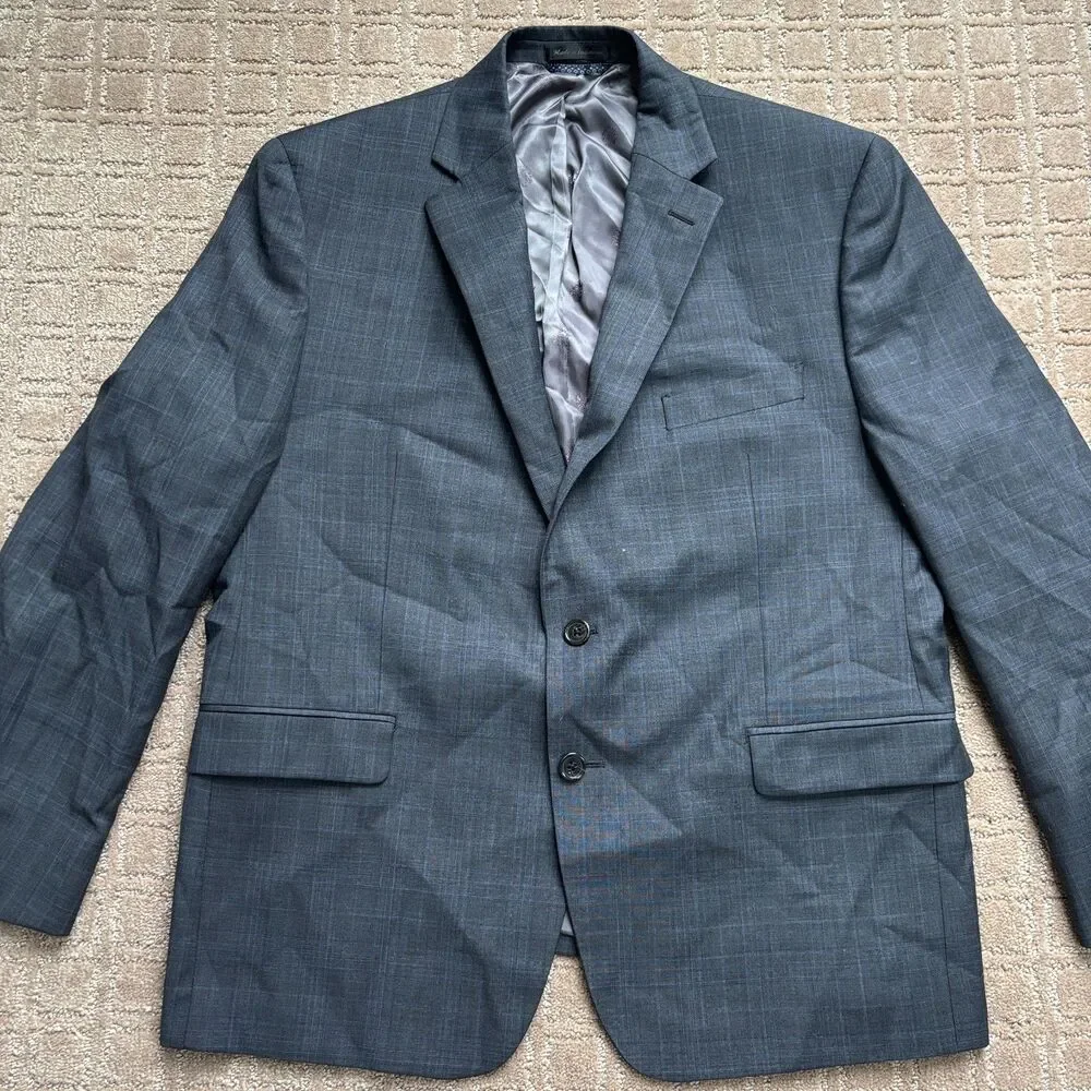 Ralph Lauren Wool Blazer Mens 44S Gray Plaid Formal Career Preppy Office Wedding